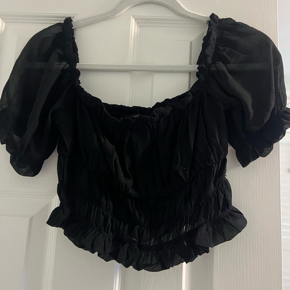Forever 21 Ruched Mesh Puff Sleeve Crop Top